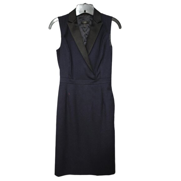 J.Crew Tuxedo Sheath Dress in Super 120s Wool Blue Black 2 - Picture 1 of 6